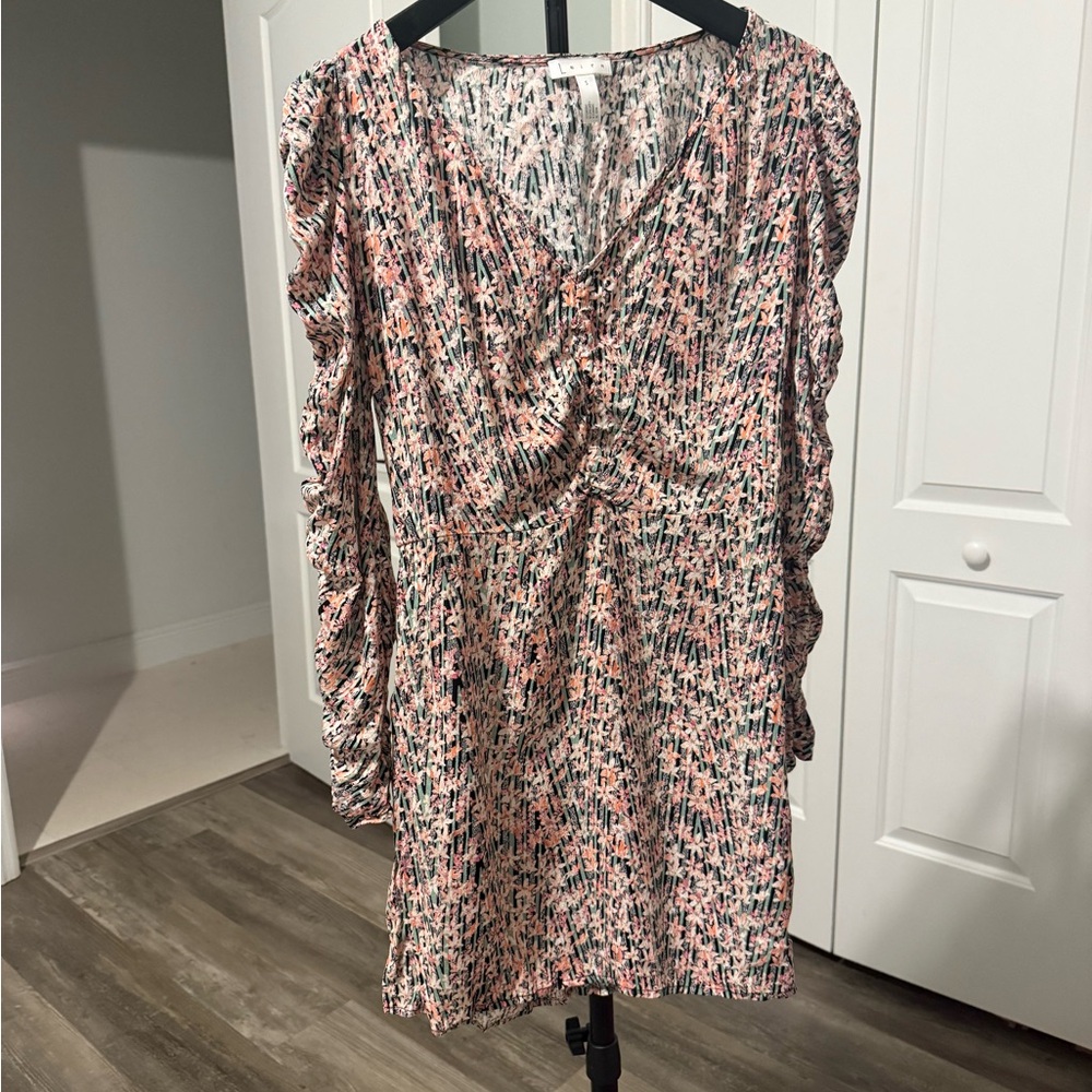 Leith Pink Floral Twist-Front Long Sleeve Dress